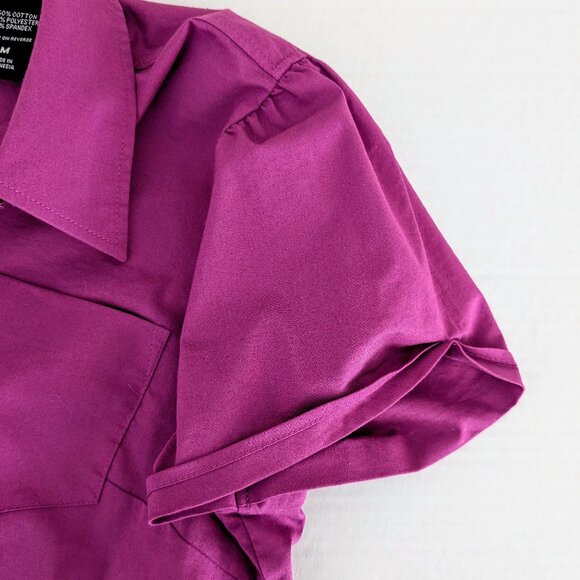 NEW YORK & CO Women's Short Sleeve Fitted Shirt Top  Size M  Deep Fuchsia - Picture 4 of 6